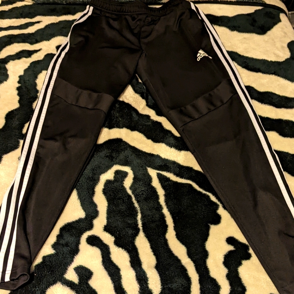 Adidas athletic pants black and white mens Med